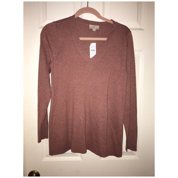 LOFT Outlet Loose-Fit V-Neck Tunic Sweater Mauve - Picture 3 of 8